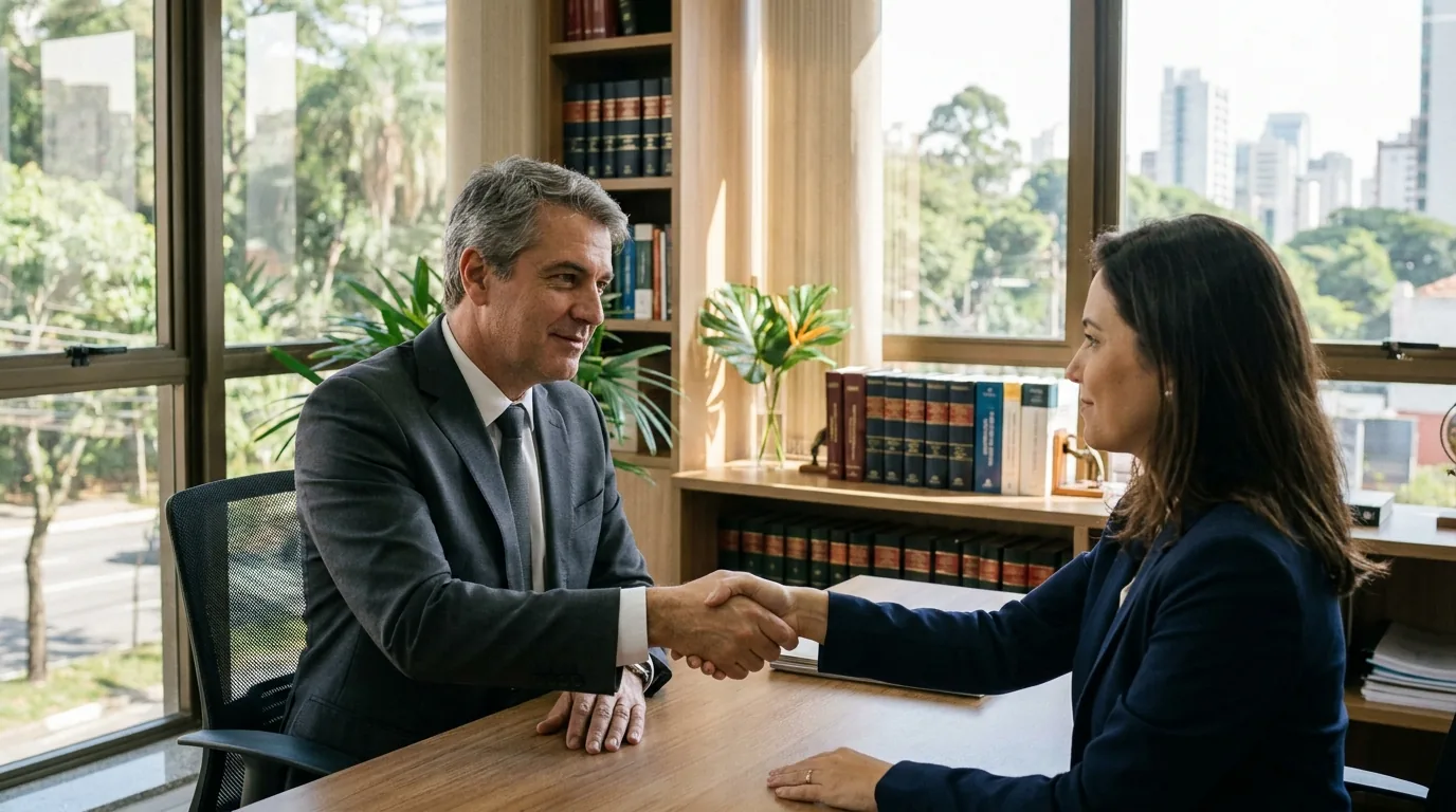 Reunião entre candidato aprovado em concurso e advogado especializado em nomeação